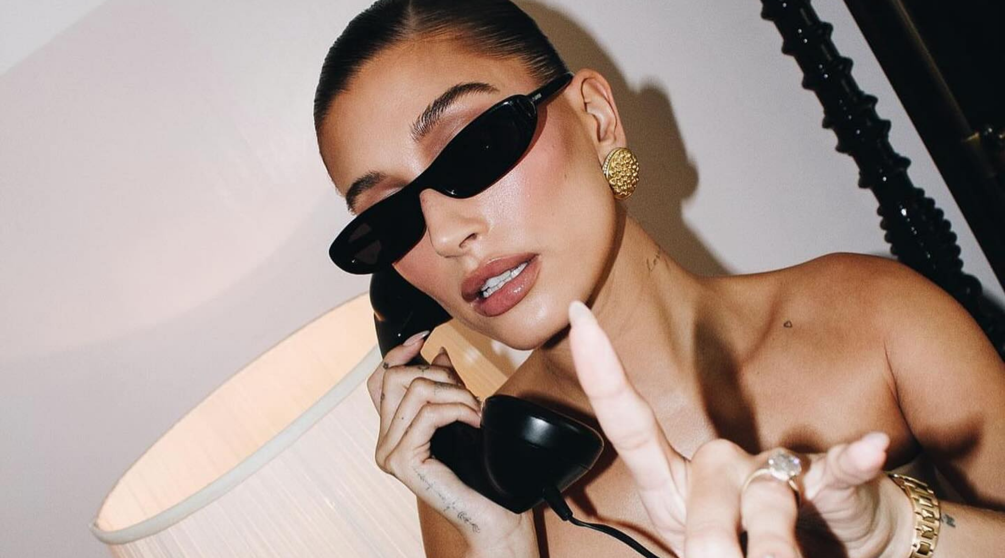 Hailey Bieber wearing Saint Laurent sunglasses
