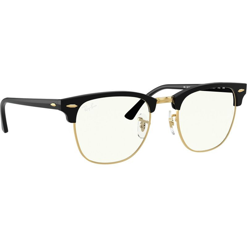 Clubmaster Classic RB3016, Black/Clear Blue Light Lenses 51 Eye Size