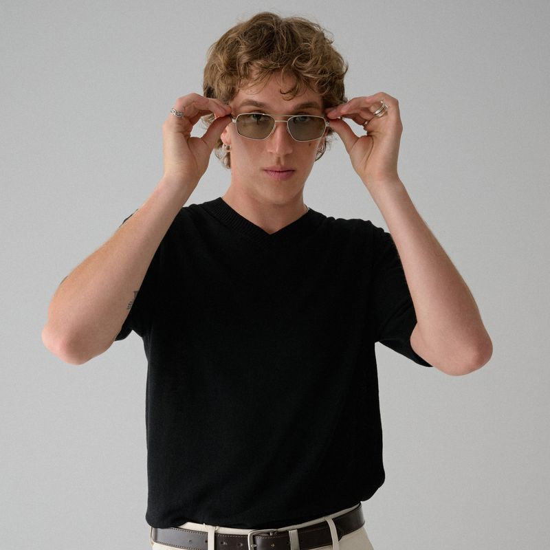 Astley, Matte Silver/Caper Green Lenses