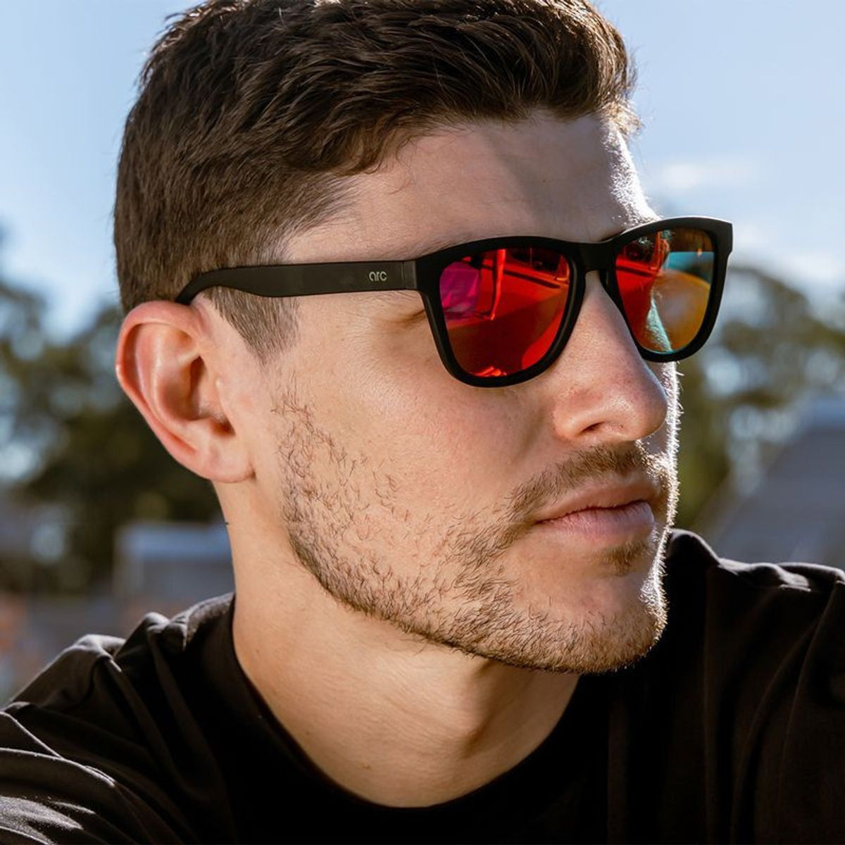 Gritty, Rubber Black/Red Mirror Polarised Lenses