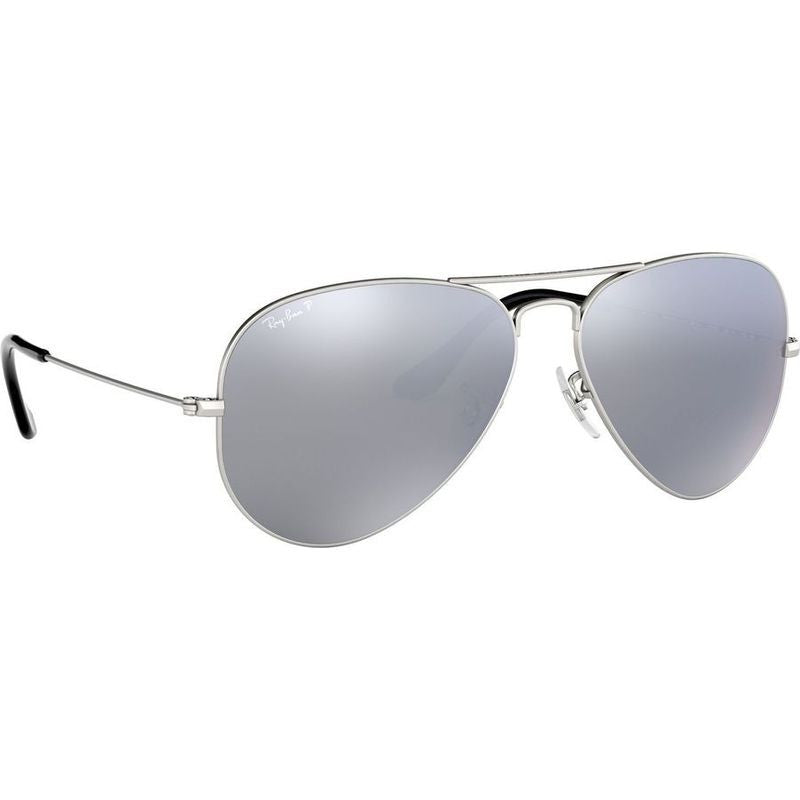 Aviator Classic RB3025, Silver/Dark Grey Mirror Glass Polarised Lenses 58 Eye Size