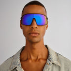 Outfield Shield, Grey and Neon Blue/Blue Mirror Polarised Lenses