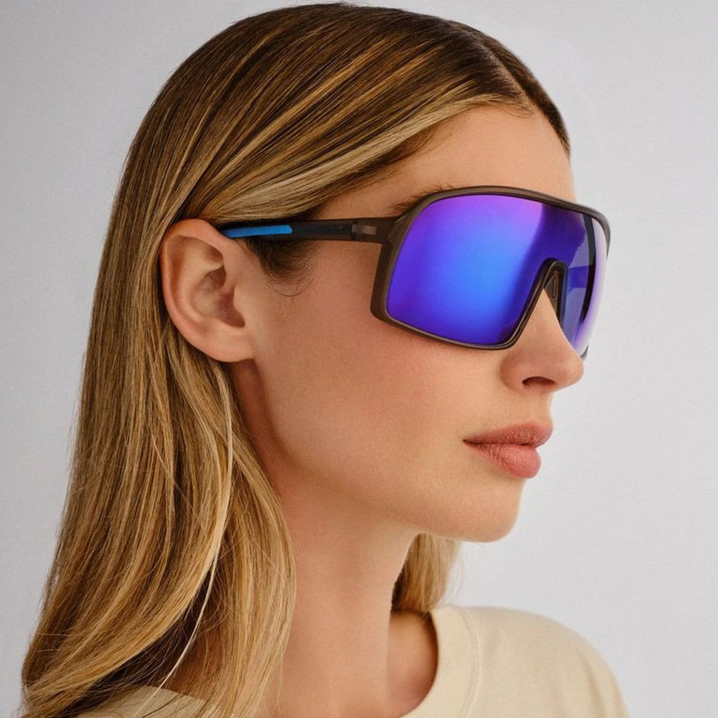 Outfield Shield, Grey and Neon Blue/Blue Mirror Polarised Lenses
