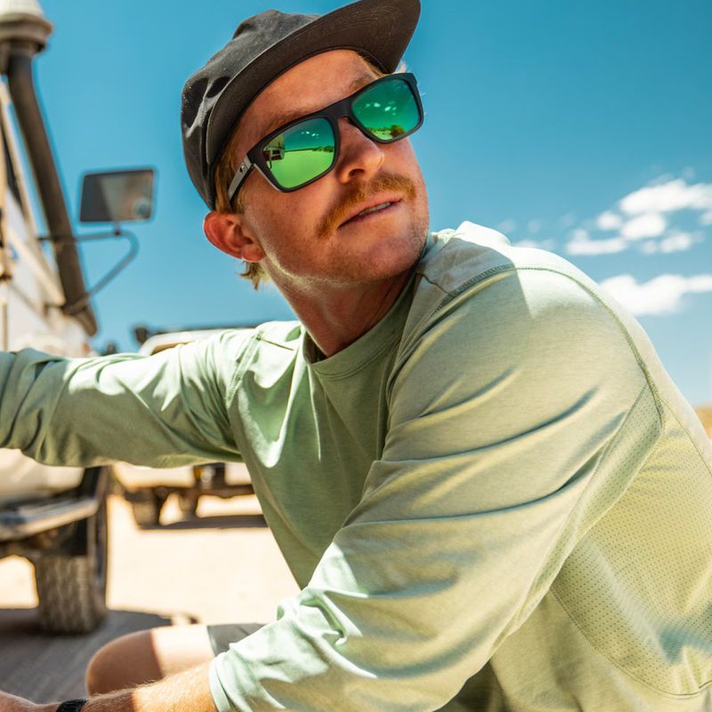 Costa Mainsail Matte Black Green Polarised Lifestyle