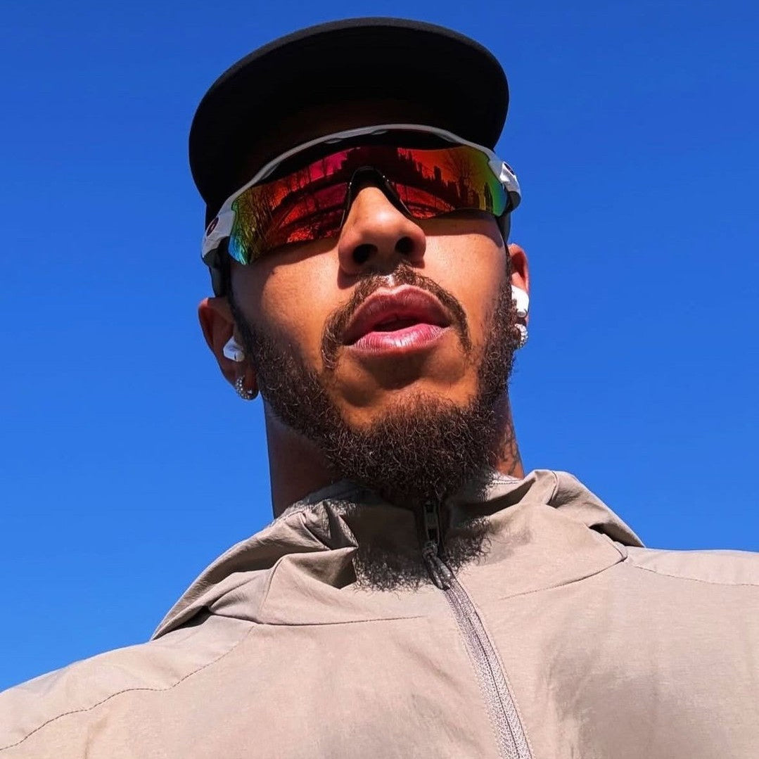Lewis Hamilton wearing Oakley Radar EV path