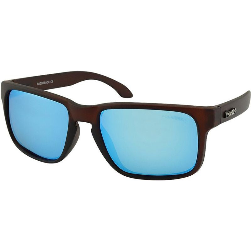 Razorback, Matte Brown/Blue White Mirror Polarised Lenses