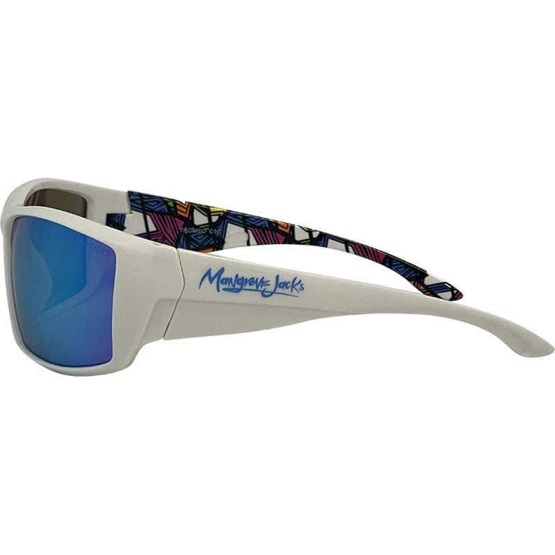 Tromso, Shiny White/Ice Blue Mirror Polarised Lenses