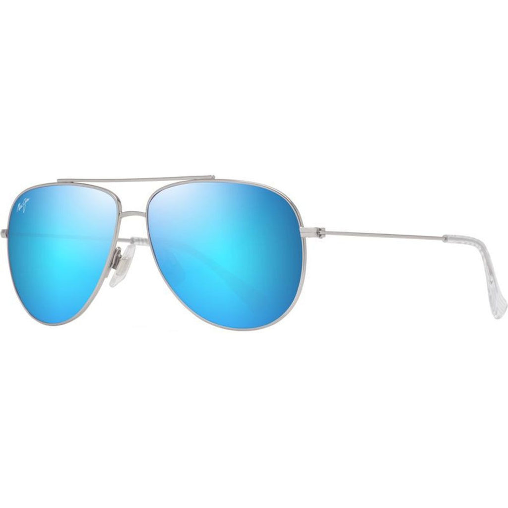 Hau'oli XS, Shiny Silver/Blue Hawaii Polarised Lenses