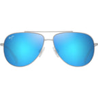 Hau'oli XS, Shiny Silver/Blue Hawaii Polarised Lenses