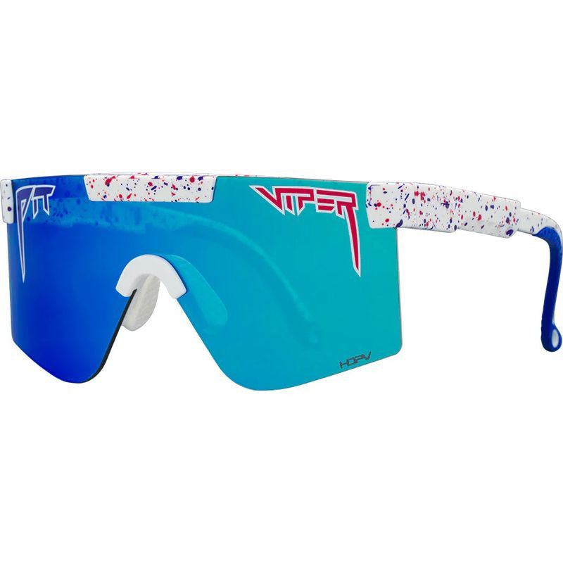 The Pit Viper Junior, Merika White Red Splatter/Blue HDPV Mirror Polarised Lenses