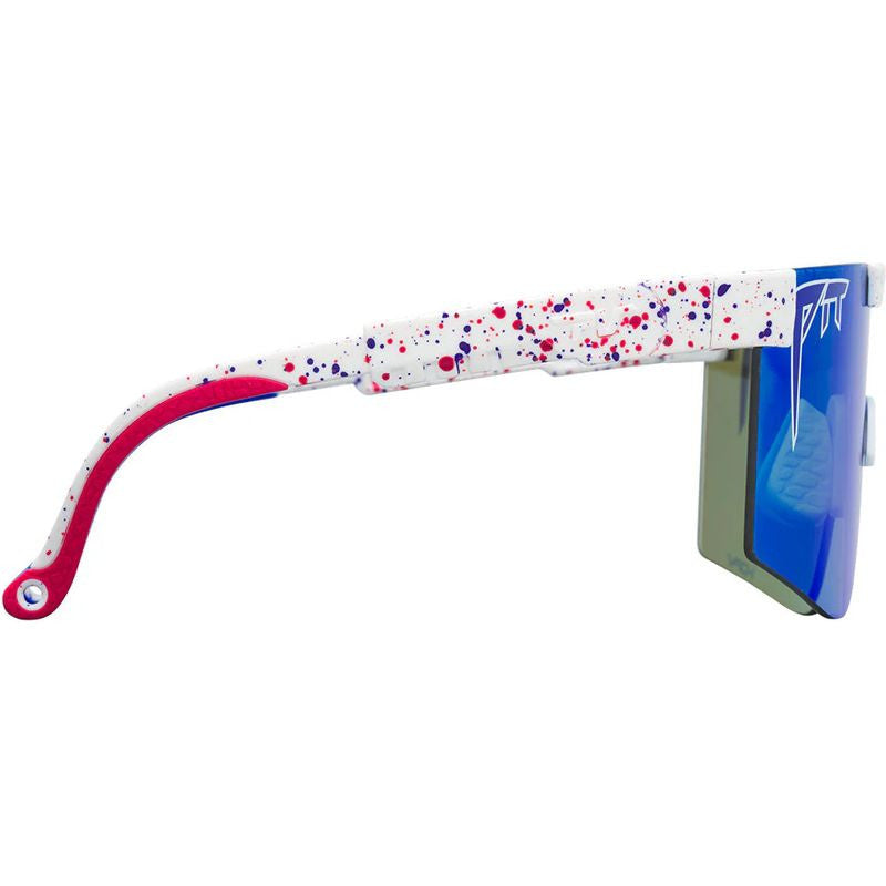 The Pit Viper Junior, Merika White Red Splatter/Blue HDPV Mirror Polarised Lenses