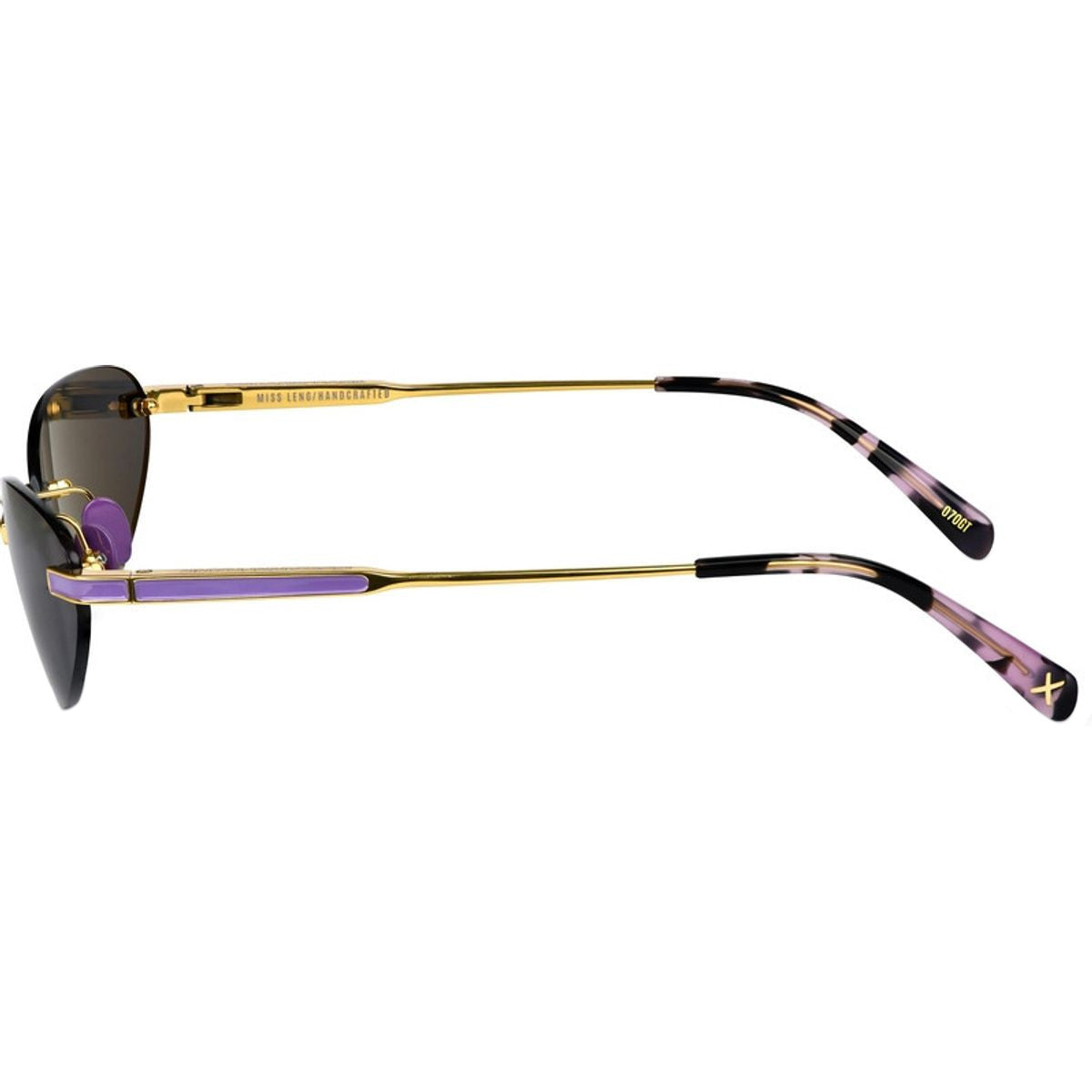 Miss Leng, Gold and Lavender/Grey Lenses