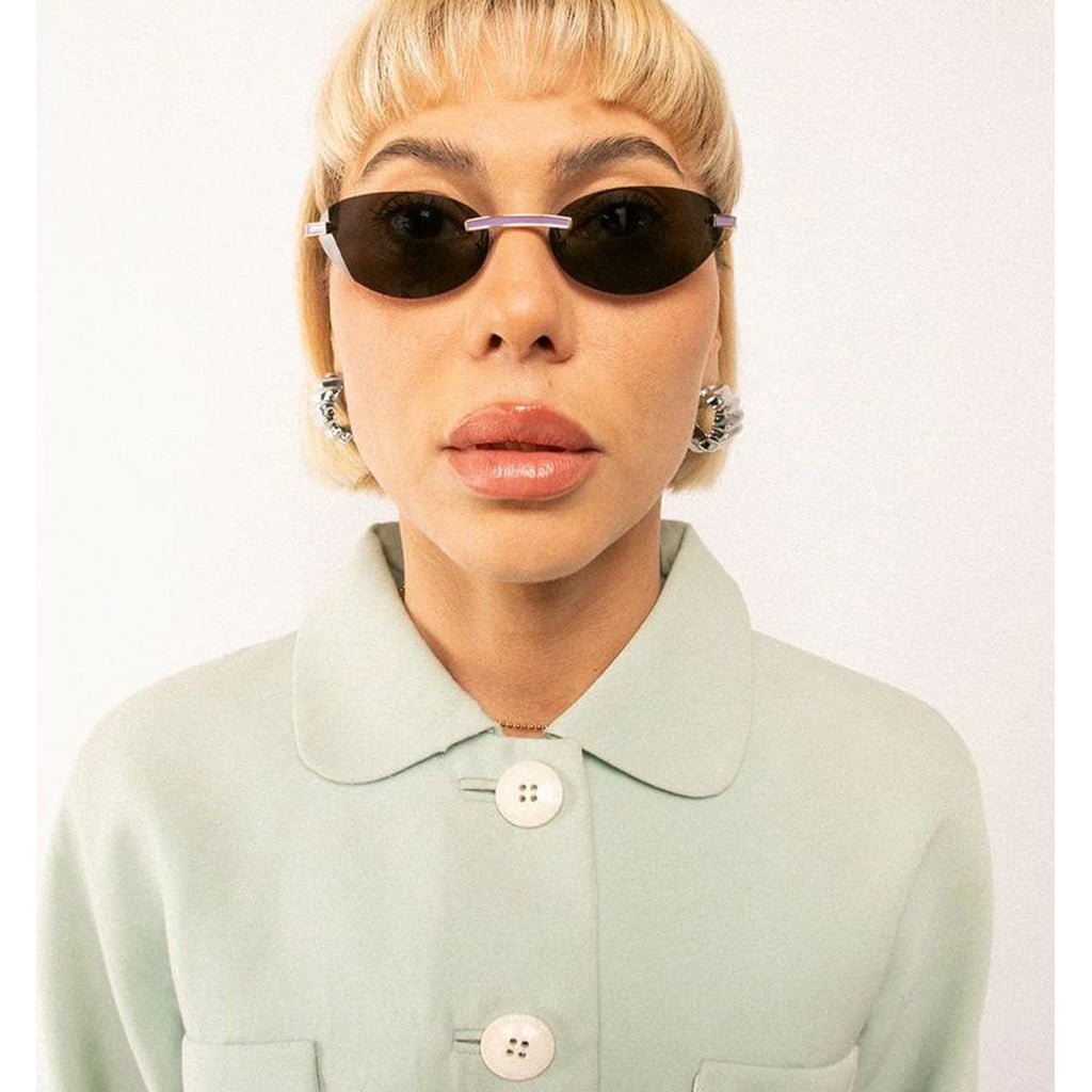Miss Leng, Gold and Lavender/Grey Lenses