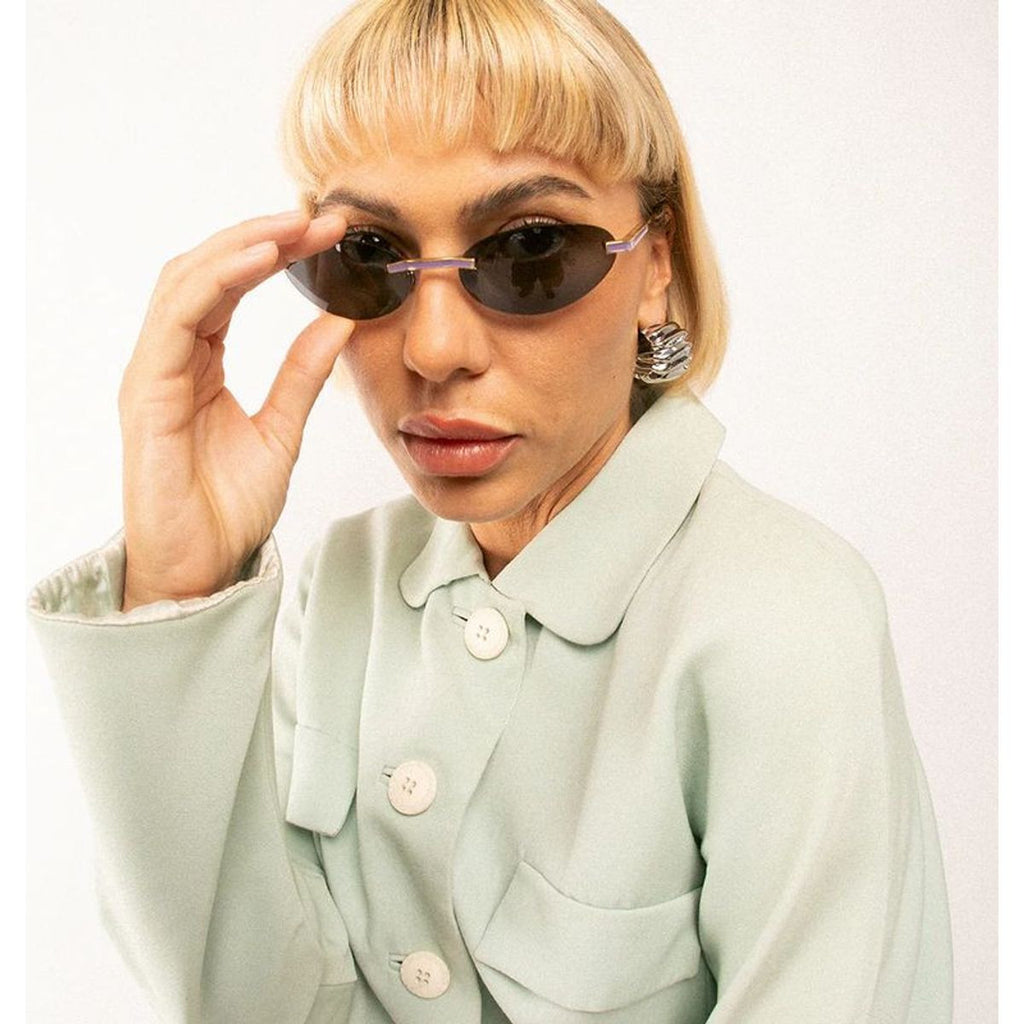 Miss Leng, Gold and Lavender/Grey Lenses