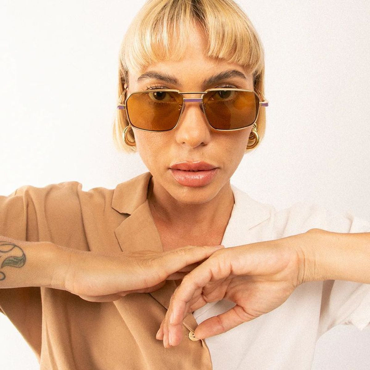 Mr Nank, Gold and Lavender/Solid Brown Lenses