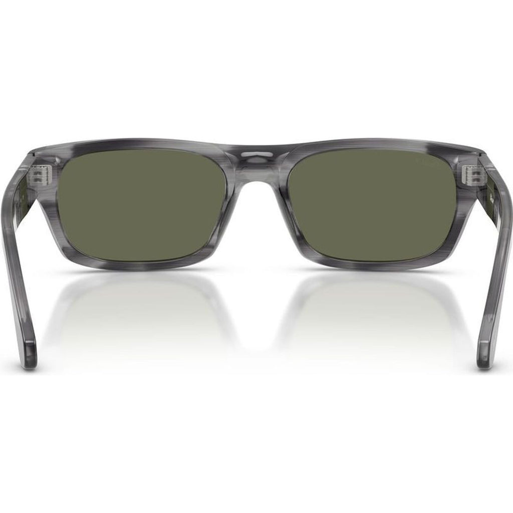 PO3398S, Striped Grey/Green Polarised Glass Lenses 55 Eye Size