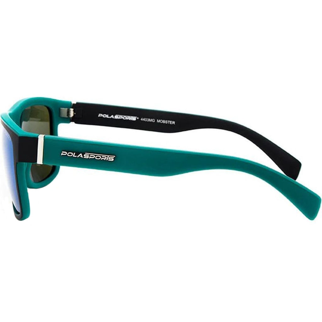 Mobster, Matte Black and Teal/Green Mirror Polarised Lenses