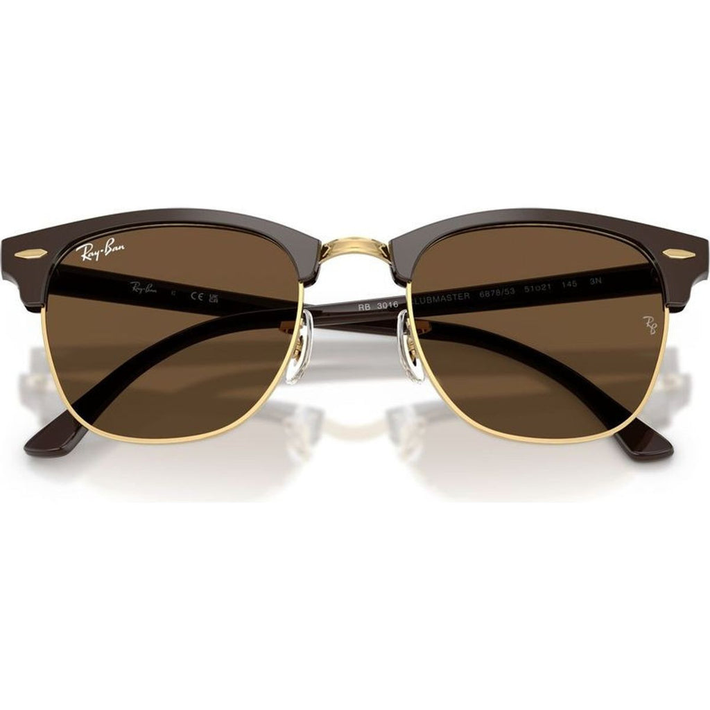 Clubmaster Classic RB3016, Brown on Gold/Dark Brown Glass Lenses 51 Eye Size