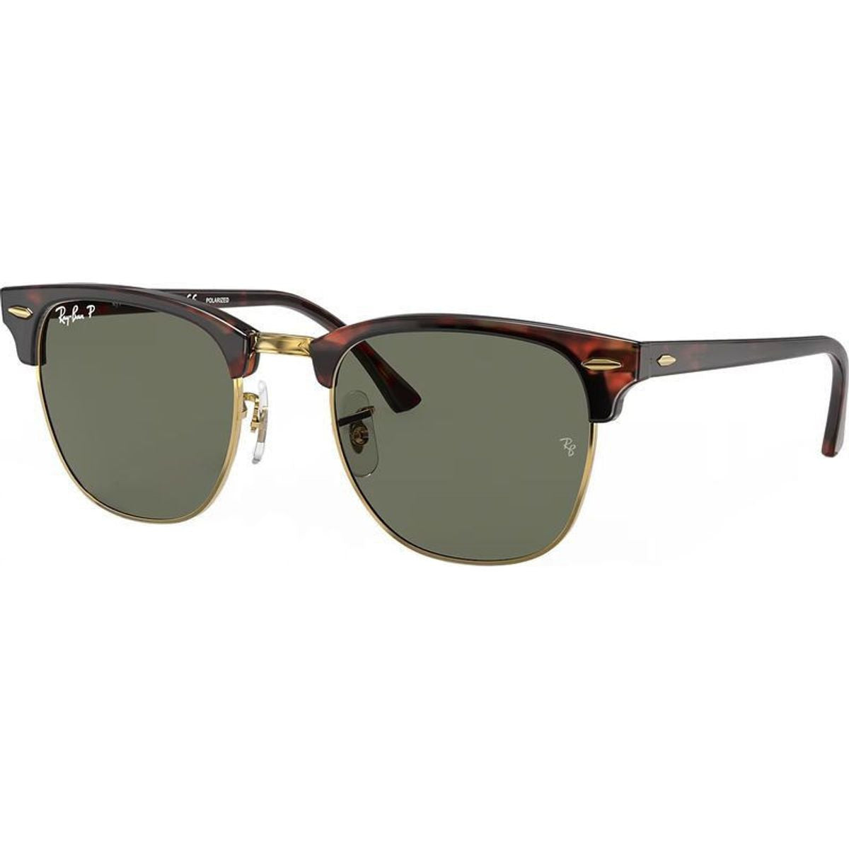 Clubmaster Classic RB3016, Red Havana/Green Glass Polarised Lenses 55 Eye Size
