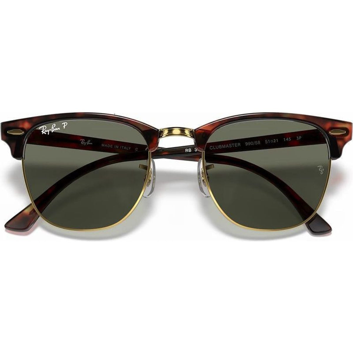 Clubmaster Classic RB3016, Red Havana/Green Polarised Glass Lenses 51 Eye Size
