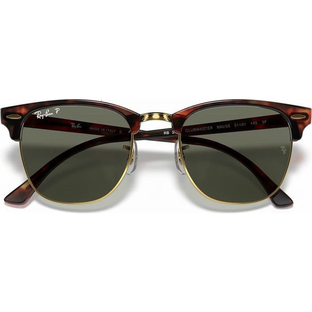 Clubmaster Classic RB3016, Red Havana/Green Glass Polarised Lenses 55 Eye Size