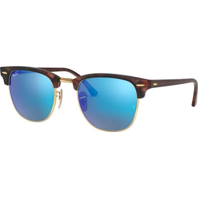 Clubmaster Classic RB3016, Sand Havana Gold/Blue Mirror Glass Lenses 51 Eye Size