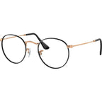Round Metal RX3447V, Black on Rose Gold/Clear Lenses 50 Eye Size
