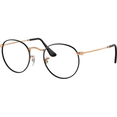 Round Metal RX3447V, Black on Rose Gold/Clear Lenses 50 Eye Size