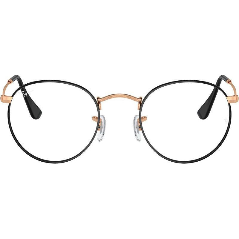 Round Metal RX3447V, Black on Rose Gold/Clear Lenses 50 Eye Size