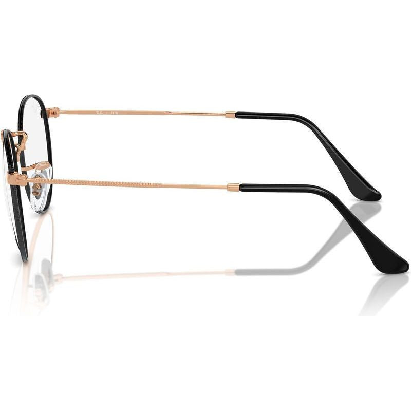 Round Metal RX3447V, Black on Rose Gold/Clear Lenses 53 Eye Size
