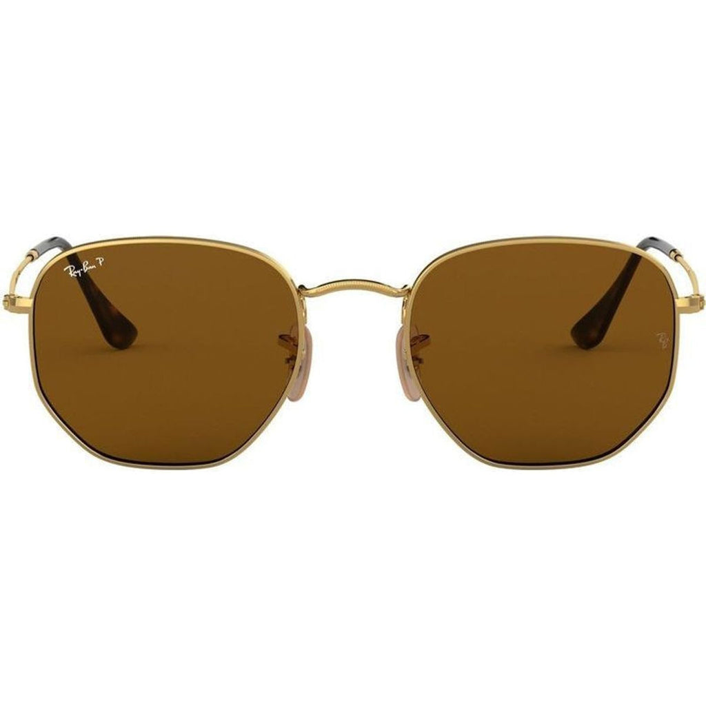 Hexagonal Flat RB3548N, Gold/Brown Polarised Glass Lenses 54 Eye Size