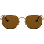 Hexagonal Flat RB3548N, Gold/Brown Polarised Glass Lenses 54 Eye Size