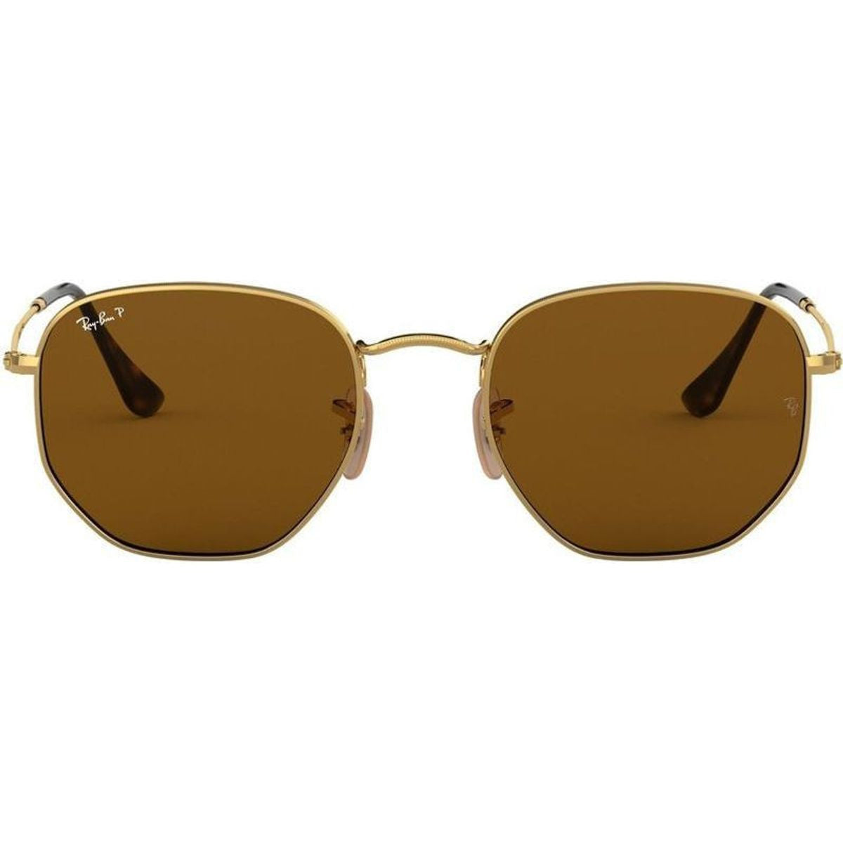 Hexagonal Flat RB3548N, Gold/Brown Polarised Glass Lenses 54 Eye Size