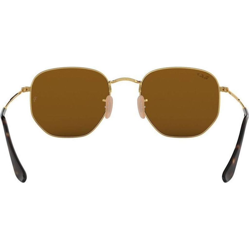 Hexagonal Flat RB3548N, Gold/Brown Polarised Glass Lenses 54 Eye Size