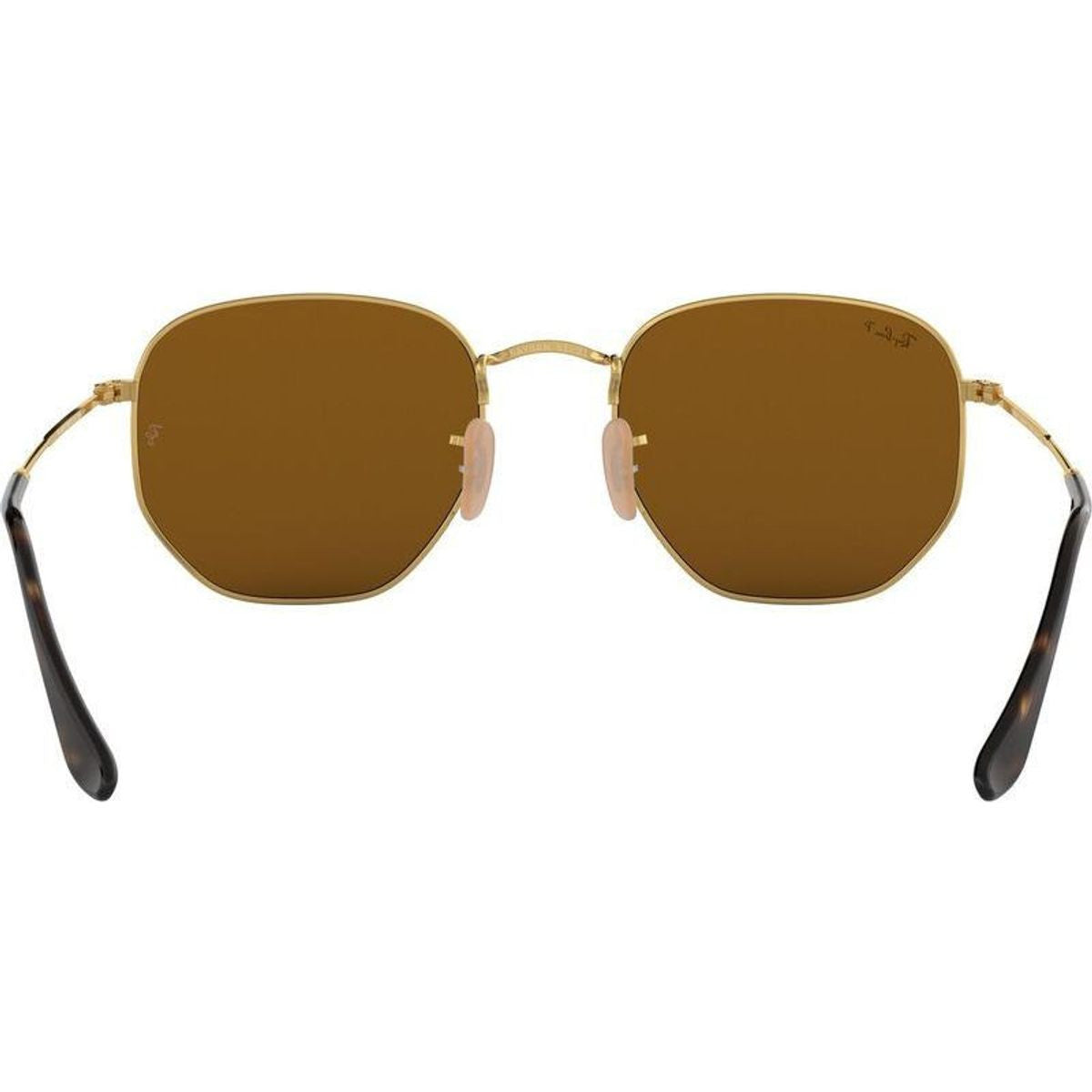 Hexagonal Flat RB3548N, Gold/Brown Polarised Glass Lenses 54 Eye Size