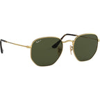 Hexagonal Flat RB3548N, Gold/Green Polarised Glass Lenses 51 Eye Size