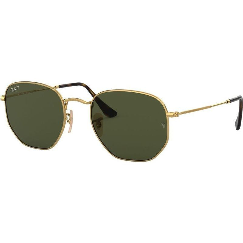 Hexagonal Flat RB3548N, Gold/Green Polarised Glass Lenses 51 Eye Size
