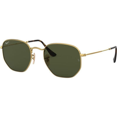 Hexagonal Flat RB3548N, Gold/Green Polarised Glass Lenses 51 Eye Size
