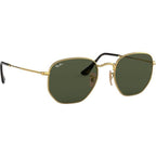 Hexagonal Flat RB3548N, Gold/Green Glass Lenses 51 Eye Size