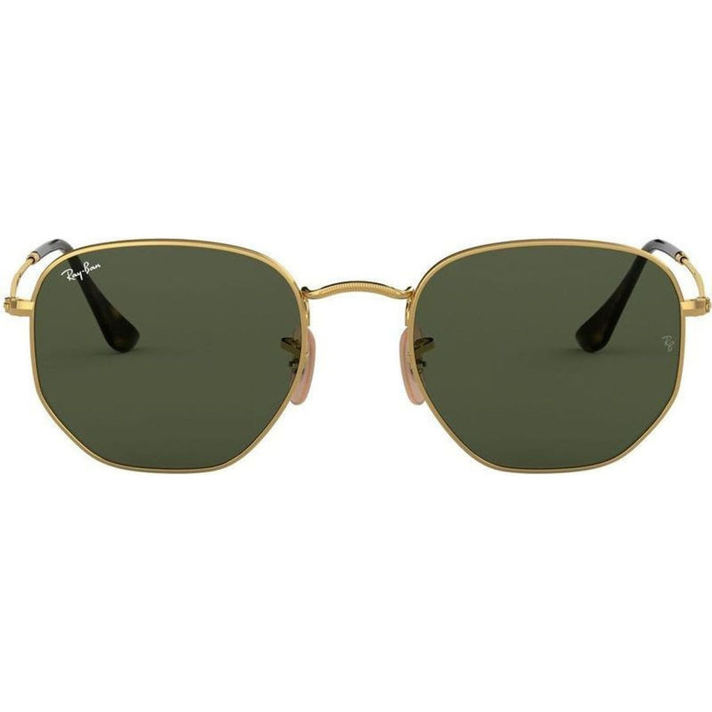 Hexagonal Flat RB3548N, Gold/Green Glass Lenses 54 Eye Size