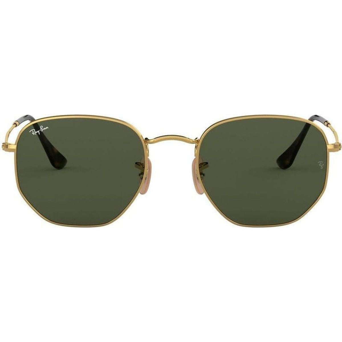 Hexagonal Flat RB3548N, Gold/Green Glass Lenses 54 Eye Size