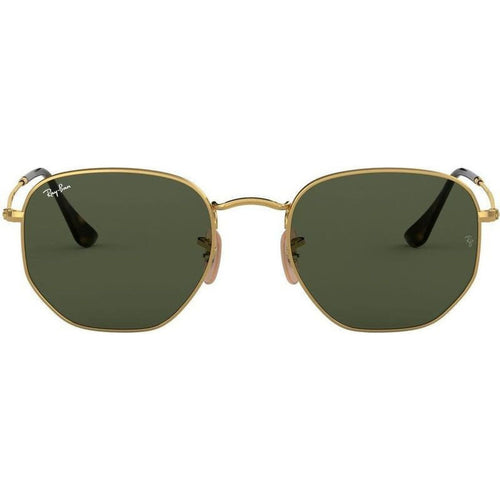 Hexagonal Flat RB3548N, Gold/Green Glass Lenses 51 Eye Size