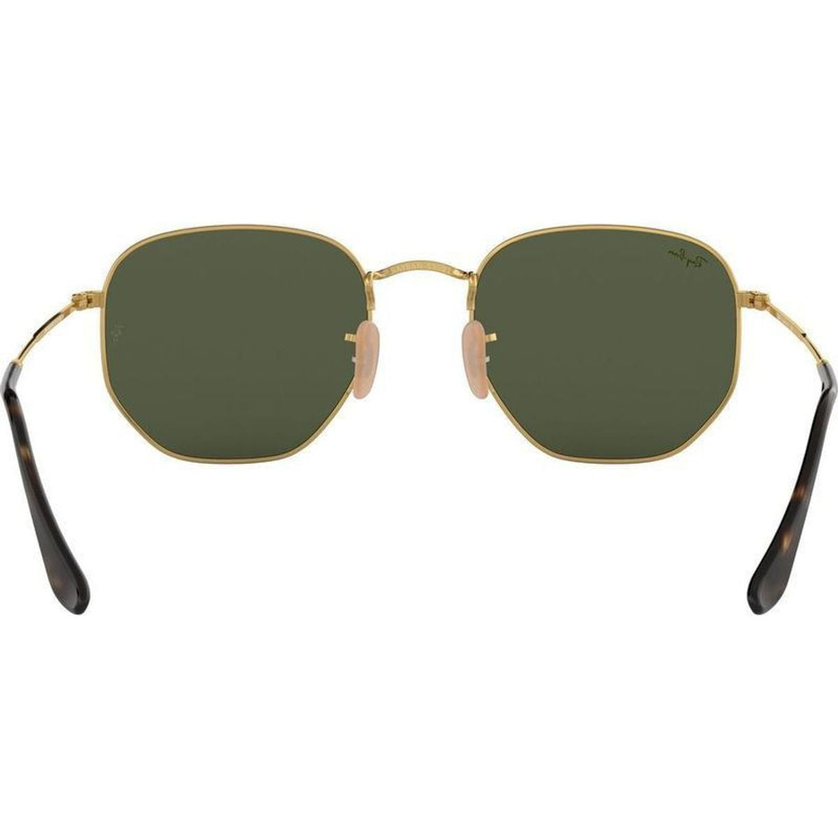 Hexagonal Flat RB3548N, Gold/Green Glass Lenses 51 Eye Size