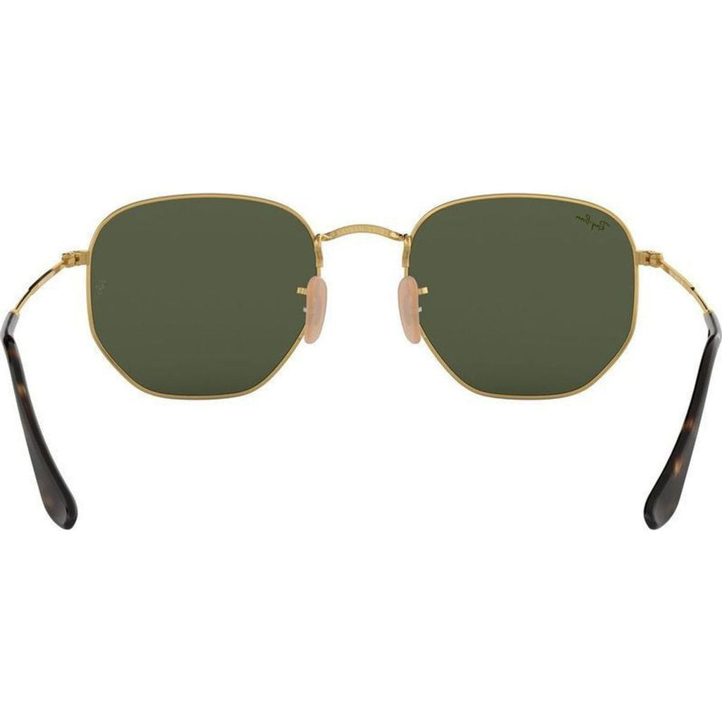 Hexagonal Flat RB3548N, Gold/Green Glass Lenses 54 Eye Size