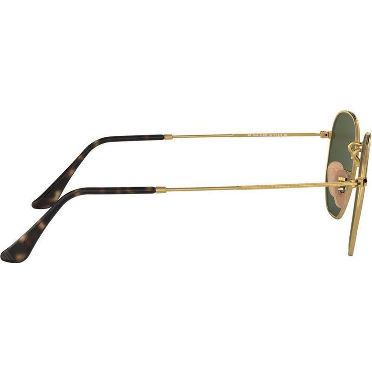 Hexagonal Flat RB3548N, Gold/Green Glass Lenses 54 Eye Size
