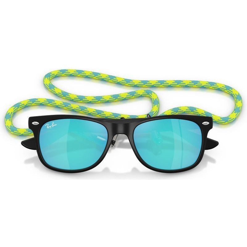 9052S Junior New Wayfarer, Rubber Black/Light Green Blue Mirror Lenses