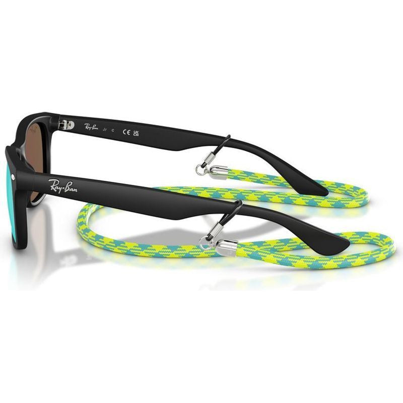 9052S Junior New Wayfarer, Rubber Black/Light Green Blue Mirror Lenses
