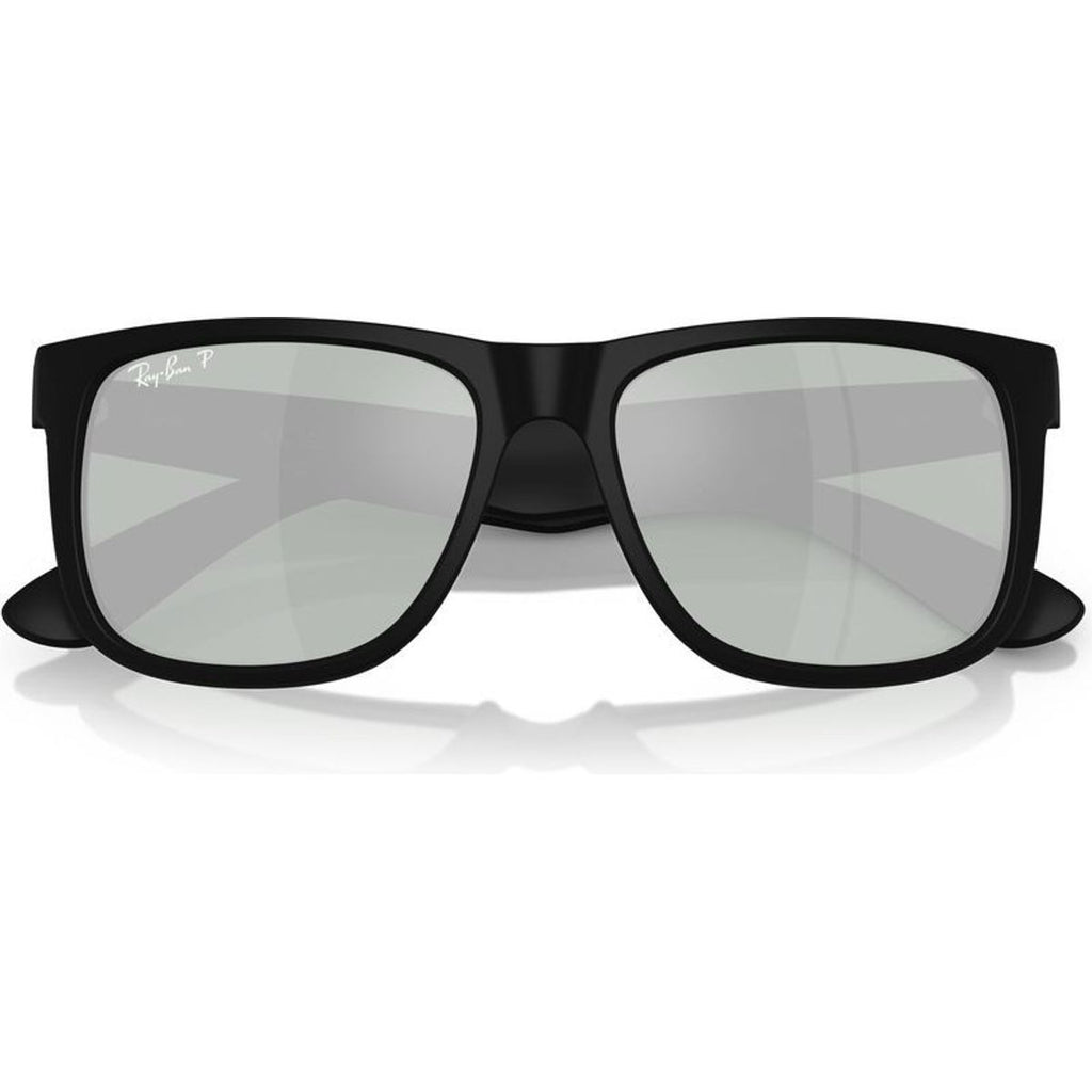 Justin Classic RB4165, Rubber Black/Green Silver Mirror Polarised Lenses 55 Eye Size