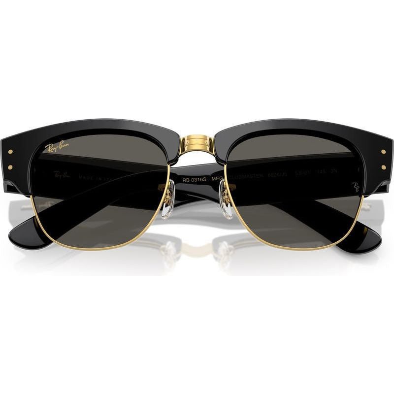 Mega Clubmaster RB0316S, Black on Arista/Dark Grey Glass Lenses 53 Eye Size