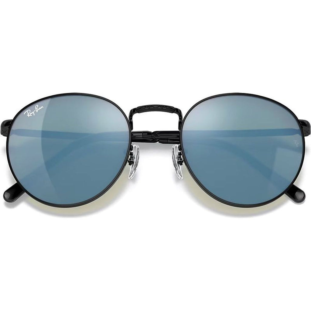 New Round RB3637, Black/Blue Green Mirror Glass Lenses 50 Eye Size